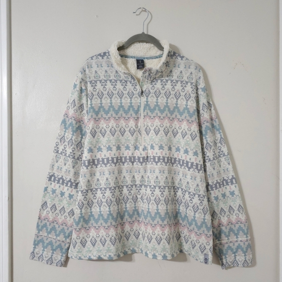 FREE COUNTRY Fleece 1/4 Zip Fair Isle Long Sleeve Pullover, Pastel Colors, XXL - Picture 2 of 16